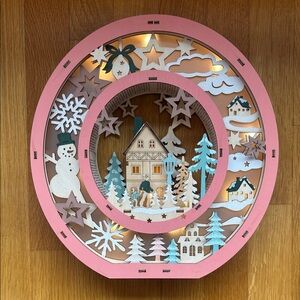 Anthropologie Pink and Cream Holiday Scene Decor